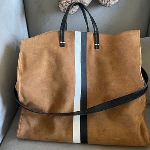 Clare V Simple Tote Camel Suede with Stripes